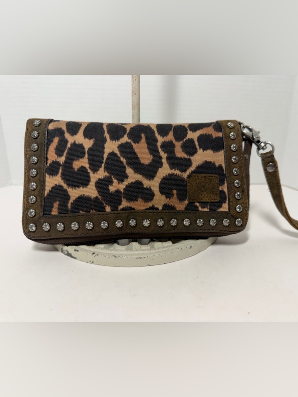 Ariat Women's Cruiser Leopard Studded Long Zip Wallet Clutch